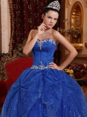 Blue Ball Gown Sweetheart Floor-length Tulle Beading and Appliques Quinceanera Dress