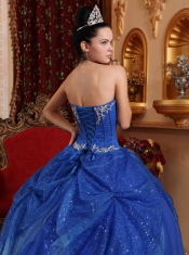 Blue Ball Gown Sweetheart Floor-length Tulle Beading and Appliques Quinceanera Dress