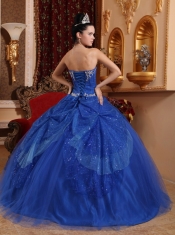 Blue Ball Gown Sweetheart Floor-length Tulle Beading and Appliques Quinceanera Dress