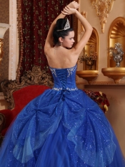 Blue Ball Gown Sweetheart Floor-length Tulle Beading and Appliques Quinceanera Dress