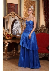 Blue Column / Sheath Sweetheart Floor-length Organza Appliques Prom Dress