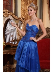 Blue Column / Sheath Sweetheart Floor-length Organza Appliques Prom Dress