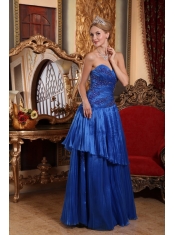 Blue Column / Sheath Sweetheart Floor-length Organza Appliques Prom Dress
