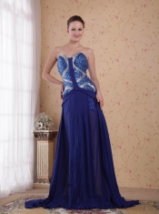 Blue Empire Sweetheart Brush / Sweep Train Beading Pleat Chiffon Prom/ Party Dress