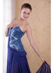Blue Empire Sweetheart Brush / Sweep Train Beading Pleat Chiffon Prom/ Party Dress