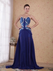 Blue Empire Sweetheart Brush / Sweep Train Beading Pleat Chiffon Prom/ Party Dress