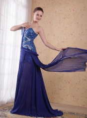 Blue Empire Sweetheart Brush / Sweep Train Beading Pleat Chiffon Prom/ Party Dress