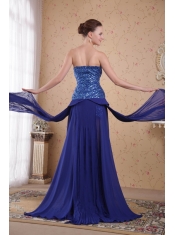 Blue Empire Sweetheart Brush / Sweep Train Beading Pleat Chiffon Prom/ Party Dress