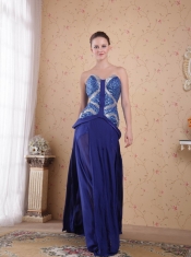 Blue Empire Sweetheart Brush / Sweep Train Beading Pleat Chiffon Prom/ Party Dress