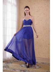 Blue Empire Sweetheart Floor-length Chiffon Beading and Ruch Prom / Celebrity Dress