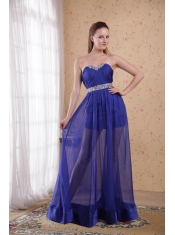 Blue Empire Sweetheart Floor-length Chiffon Beading and Ruch Prom / Celebrity Dress