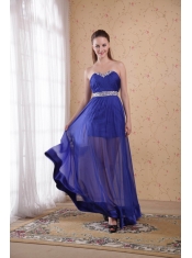 Blue Empire Sweetheart Floor-length Chiffon Beading and Ruch Prom / Celebrity Dress