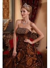 Brown A-line Strapless Floor-length Taffeta Beading Quinceanera Dress