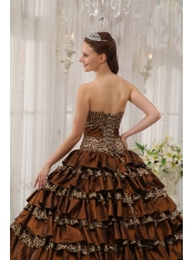 Brown Ball Gown Sweetheart Floor-length Taffeta and Zebra or Leopard Ruffles Quinceanera Dress