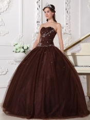Brown  Ball Gown Sweetheart Floor-length Tulle Rhinestone Sweet 16 Dress