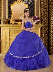 Bule Ball Gown Sweetheart Floor-length Organza Appliques Quinceanera Dress