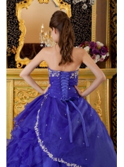 Bule Ball Gown Sweetheart Floor-length Organza Appliques Quinceanera Dress