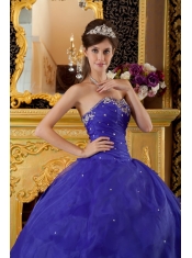 Bule Ball Gown Sweetheart Floor-length Organza Appliques Quinceanera Dress