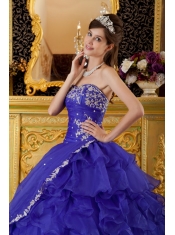 Bule Ball Gown Sweetheart Floor-length Organza Appliques Quinceanera Dress