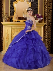 Bule Ball Gown Sweetheart Floor-length Organza Appliques Quinceanera Dress