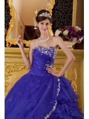 Bule Ball Gown Sweetheart Floor-length Organza Appliques Quinceanera Dress