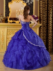 Bule Ball Gown Sweetheart Floor-length Organza Appliques Quinceanera Dress