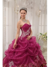 Burgundy Ball Gown Sweetheart Floor-length Organza and Leopard Appliques Quinceanera Dress