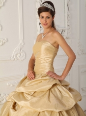 Champagne A-Line / Princess Strapless Floor-length Taffeta Beading Quinceanera Dress