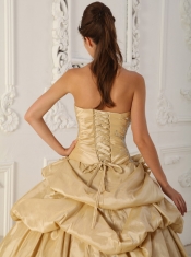 Champagne A-Line / Princess Strapless Floor-length Taffeta Beading Quinceanera Dress