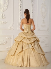 Champagne A-Line / Princess Strapless Floor-length Taffeta Beading Quinceanera Dress