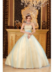 Champagne A-line Sweetheart Floor-length Beading Satin and Organza Quinceanera Dress