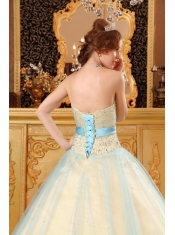 Champagne A-line Sweetheart Floor-length Beading Satin and Organza Quinceanera Dress