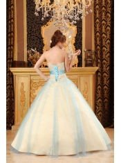 Champagne A-line Sweetheart Floor-length Beading Satin and Organza Quinceanera Dress