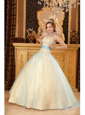 Champagne A-line Sweetheart Floor-length Beading Satin and Organza Quinceanera Dress