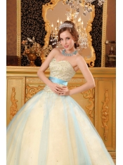 Champagne A-line Sweetheart Floor-length Beading Satin and Organza Quinceanera Dress