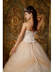 Champagne Ball Gown Strapless Floor-length Appliques Tulle Quinceanera Dress