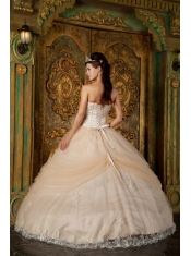 Champagne Ball Gown Strapless Floor-length Appliques Tulle Quinceanera Dress