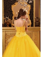 Cheap Ball Gown Spaghetti Straps Floor-length Beading Satin and Organza Orange Quinceanera Dress