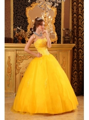 Cheap Ball Gown Spaghetti Straps Floor-length Beading Satin and Organza Orange Quinceanera Dress
