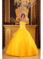 Cheap Ball Gown Spaghetti Straps Floor-length Beading Satin and Organza Orange Quinceanera Dress