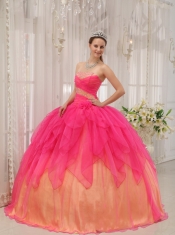 Coral Ball Gown Strapless Floor-length Organza Beading Quinceanera Dress