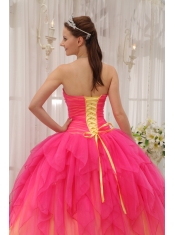 Coral Ball Gown Strapless Floor-length Organza Beading Quinceanera Dress