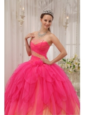 Coral Ball Gown Strapless Floor-length Organza Beading Quinceanera Dress