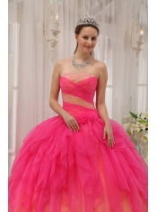 Coral Ball Gown Strapless Floor-length Organza Beading Quinceanera Dress