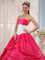 Coral Red and White Ball Gown Sweetheart Floor-length Taffeta Appliques Quinceanera Dress