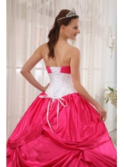 Coral Red and White Ball Gown Sweetheart Floor-length Taffeta Appliques Quinceanera Dress