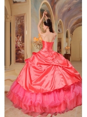 Coral Red Ball Gown One Shoulder Floor-length Taffeta Quinceanera Dress