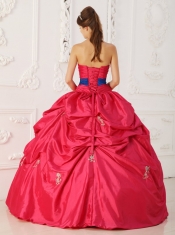 Coral Red Ball Gown Strapless Floor-length Taffeta Beading and Sash Quinceanera Dress