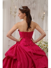 Coral Red Ball Gown Strapless Floor-length Taffeta Beading Quinceanera Dress