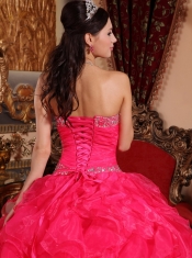 Coral Red Ball Gown Sweetheart Floor-length Organza Beading Quinceanera Dress